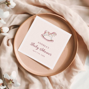 Serviette En Papier Fête de naissance fille Carrousel Rose Pastel