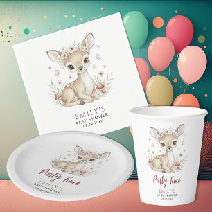 Serviette En Papier Fête de Naissance Fille Cerf de la Forêt Rose