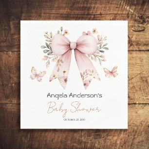 Serviette En Papier Fête de Naissance Fille Ruban Floral Rose Élégant