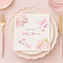 Fête de naissance Fleur rose aquarelle papillon 