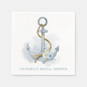 Serviette En Papier Fête de naissance marine à l'ancre florale bleue e