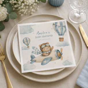 Serviette En Papier Fête de naissance ourson avion vintage