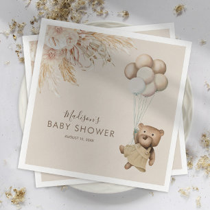 Serviette En Papier Fête de naissance ourson bohème herbe des Pampas