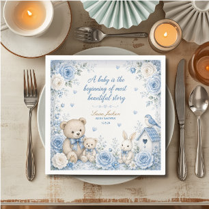 Serviette En Papier Fête de naissance ourson livre ancien