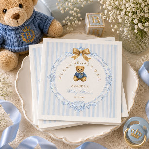 Serviette En Papier Fête de naissance ourson polo rayures bleues vinta