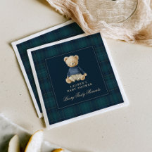 Fête de naissance ourson Polo tartan vintage