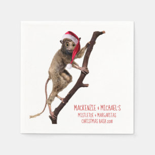 Serviette En Papier Fête de Noël Big Eyed Primate Monkey Santa Hat