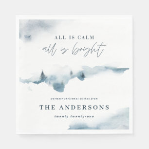 Serviette En Papier Fête de noël bleu minimal de la forêt d'aquarelles