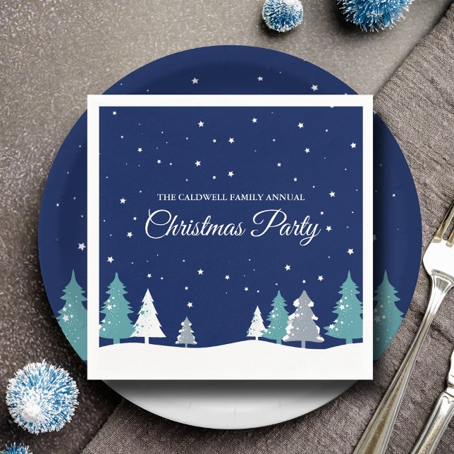 Serviette En Papier Fête de Noël Bleue Arbres d'hiver Fête de neige (Créateur téléchargé)