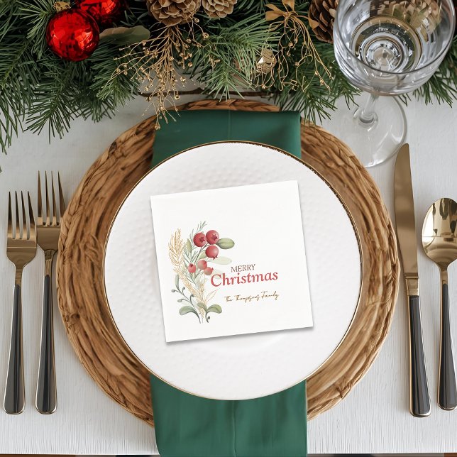 Serviette En Papier Fête de Noël botanique des baies rouges (Créateur téléchargé)