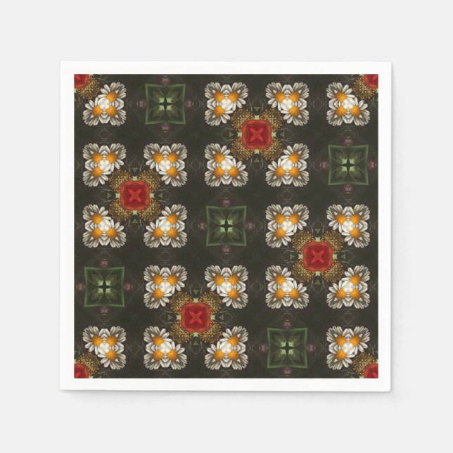 Serviette En Papier Fête de Noël croix rouge marguerites abstraites (Devant)