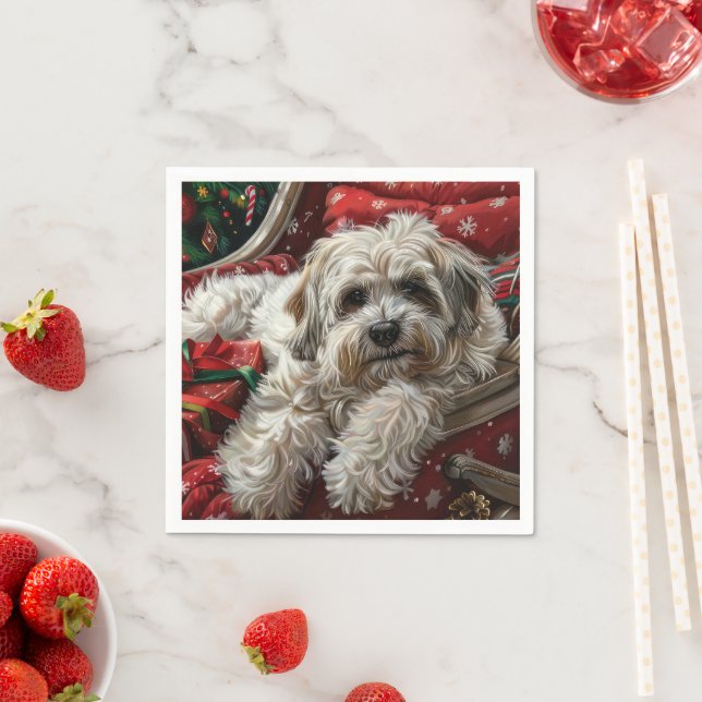 Serviette En Papier Fête de Noël de Chien Havanais (En situation)