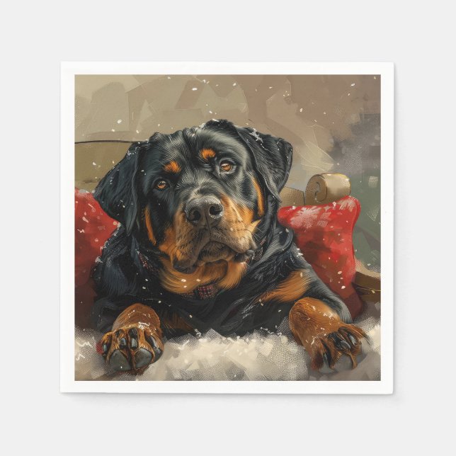 Serviette En Papier Fête de Noël de chien Rottweiler (Devant)