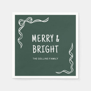 Serviette En Papier Fête de Noël de famille fantaisiste verte dessinée