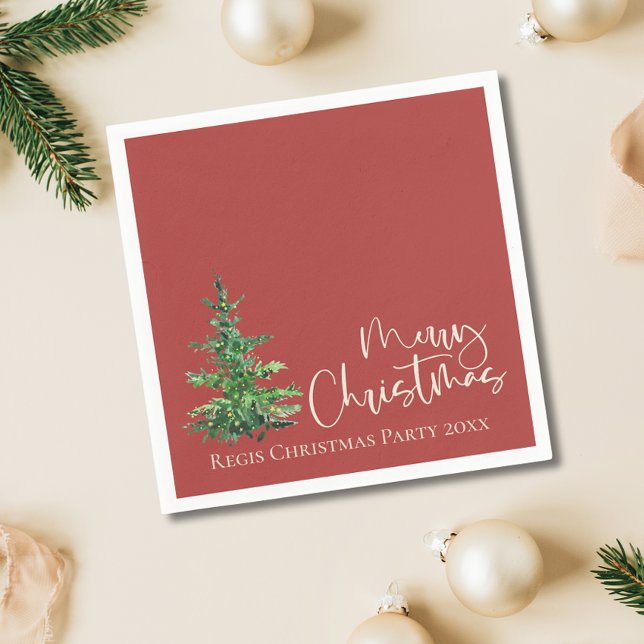 Serviette En Papier Fête de Noël de l'arbre d'aquarelle moderne (Simple Modern Watercolor Tree Christmas Party Napkins)