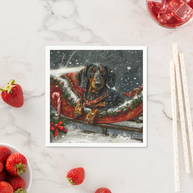 Serviette En Papier Fête de Noël du chien Dachshund (En situation)