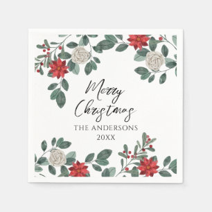 Serviette En Papier Fête de Noël Fleurs Rouge Vert