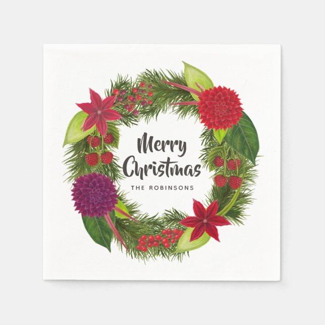 Serviette En Papier Fête de Noël Floral Aquarelle (Devant)