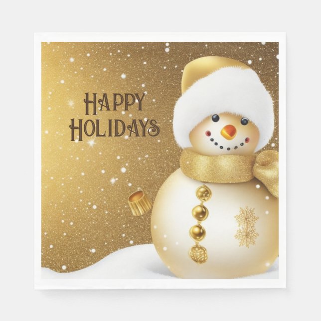 Serviette En Papier Fête de Noël Golden Snowman (Devant)