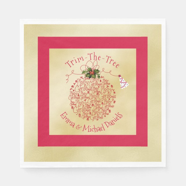 Serviette En Papier Fête de Noël Napkins Amusants Rouge et Or (Devant)