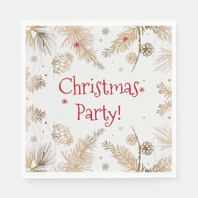 Serviette En Papier Fête de Noël, peigne de pin doré, (Devant)