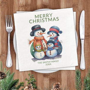 Serviette En Papier Fête de Noël verte de la famille Bonhomme de neige