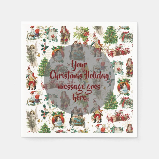 Serviette En Papier Fête de Noël Vintage rétro personnalisée (Devant)