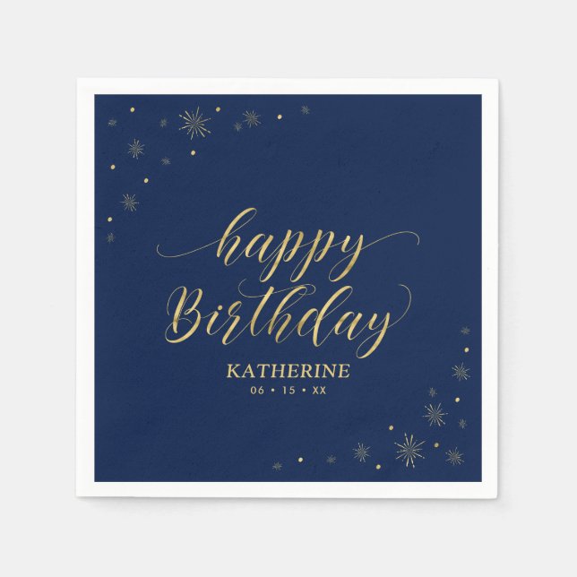 Serviette En Papier Fête de papier d'anniversaire moderne Gold Sparkle (Devant)