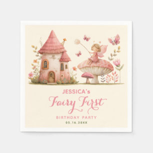 Serviette En Papier Fête de premier anniversaire de fée enchantée rose