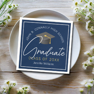Serviette En Papier Fête de remise de diplômes personnalisée bleu mari