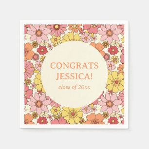Serviette En Papier Fête de remise de diplômes rétro rose jaune floral