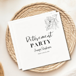 Serviette En Papier Fête de retraite Élégant floral noir et blanc