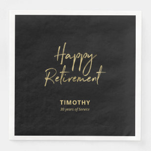 Serviette En Papier Fête de retraite moderne or et noir