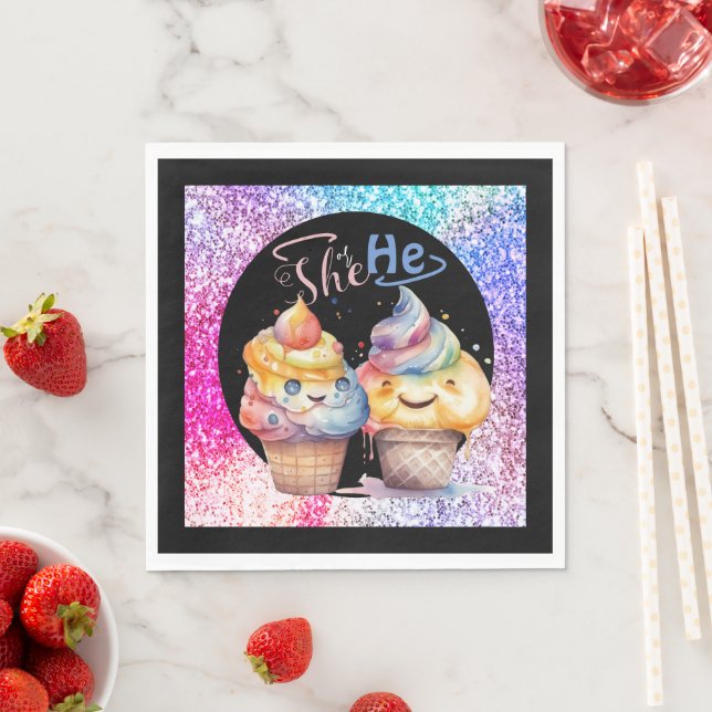 Serviette En Papier Fête de révélation de genre de crème glacée (En situation)
