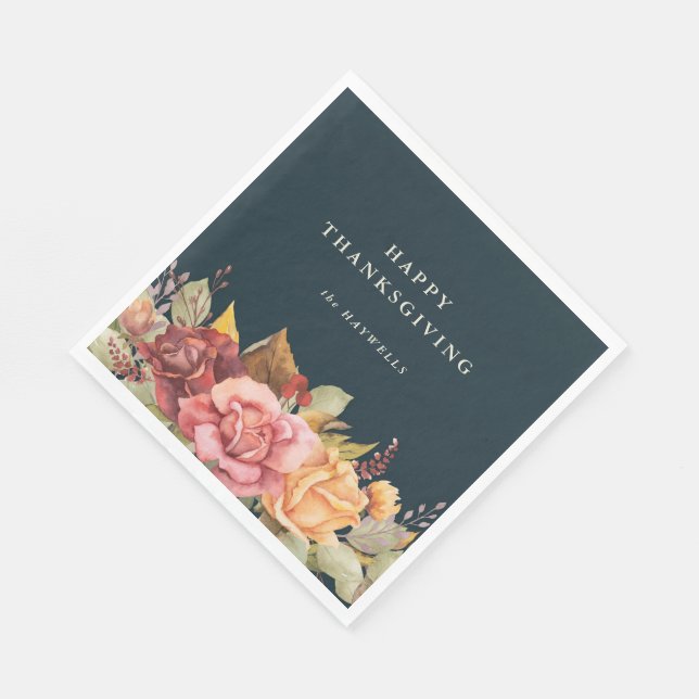 Serviette En Papier Fête de Thanksgiving de la frontière florale autom (Coin)