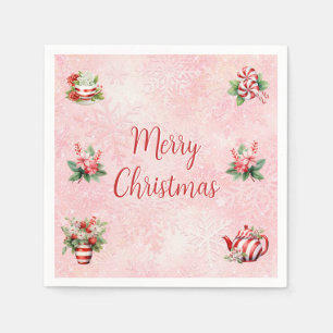 Serviette En Papier Fête de thé de Noël Peppermenthe Pink Snowflake