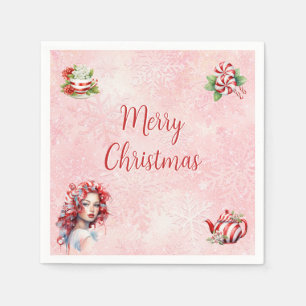 Serviette En Papier Fête de thé de Noël Peppermenthe Pink Snowflake