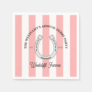 Serviette En Papier Fête Derby Personnalisée Pink Cabana Stripes Horse