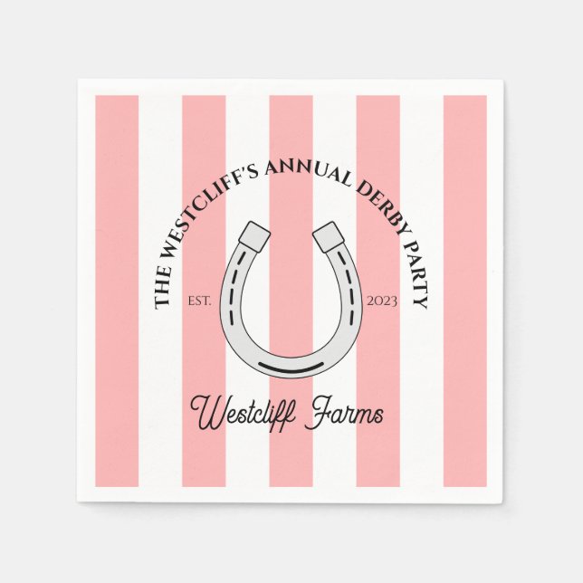 Serviette En Papier Fête Derby Personnalisée Pink Cabana Stripes Horse (Devant)