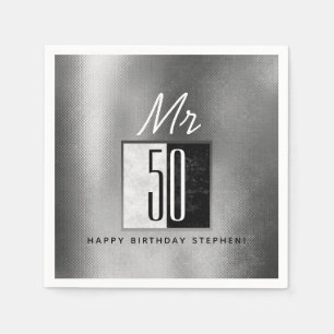 Serviette En Papier Fête des 50 ans noir et argent