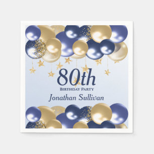 Serviette En Papier Fête des 80 ans ballons dorés marine