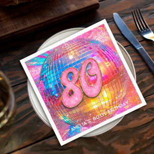 Serviette En Papier Fête des 80 ans Boule disco Paillettes Or Rose