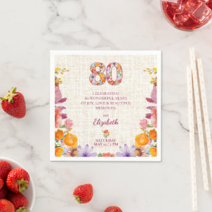 Serviette En Papier Fête des 80 ans - Élégant floral numéro 80