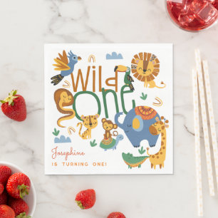 Serviette En Papier Fête des animaux de safari Wild one anniversaire d