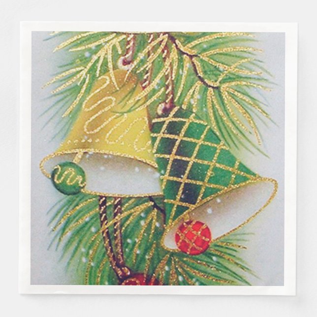 Serviette En Papier Fête des cloches de Noël rétro vintage (Devant)