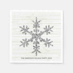 Serviette En Papier Fête des Fêtes élégantes et chic de Silver Sno