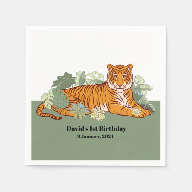 Serviette En Papier Fête des garçons de tigres, jungle animale (Devant)