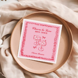 Serviette En Papier Fête des mariées à main rose et rouge rétro