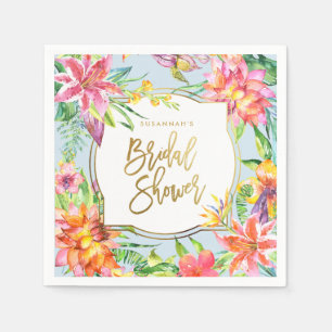 Serviette En Papier Fête des mariées   Aquarelles tropicales d'été Or