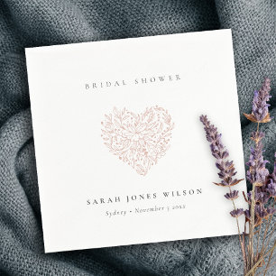 Serviette En Papier Fête des mariées au coeur floral gris-bleu minimal